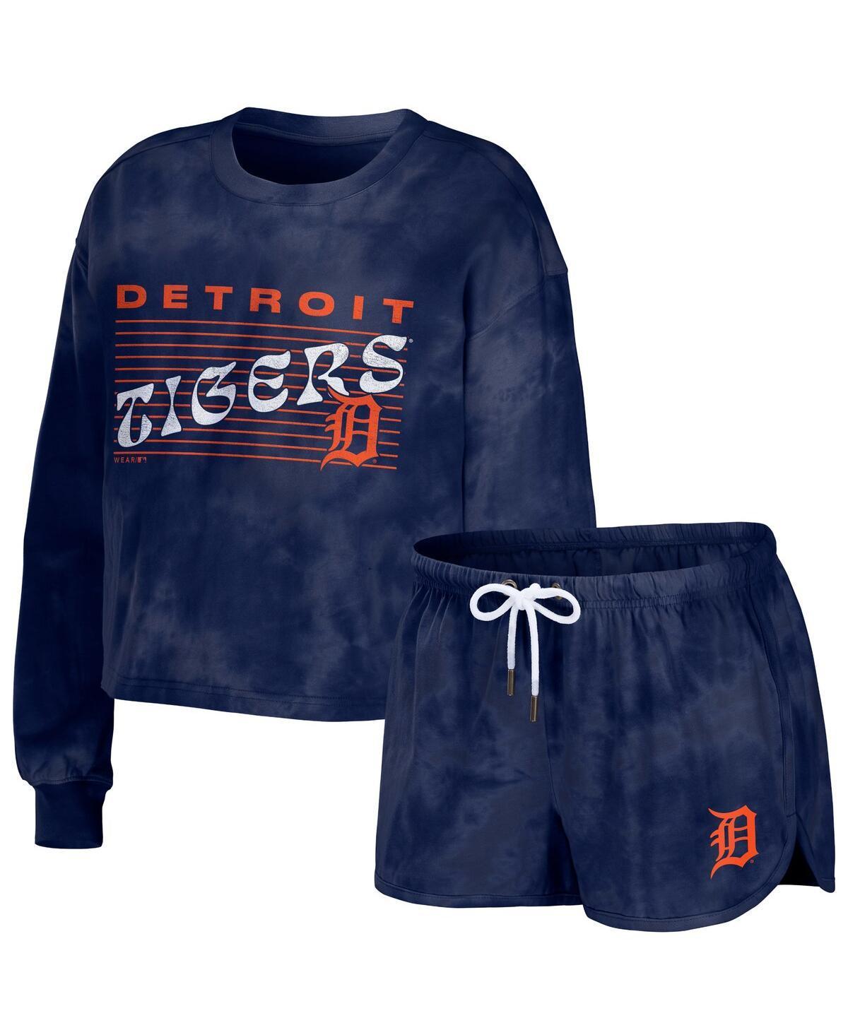 Women's WEAR by Erin Andrews Black Chicago White Sox Tie-Dye Cropped Pullover Sweatshirt & Shorts Lounge Set, Size: Large Product Image