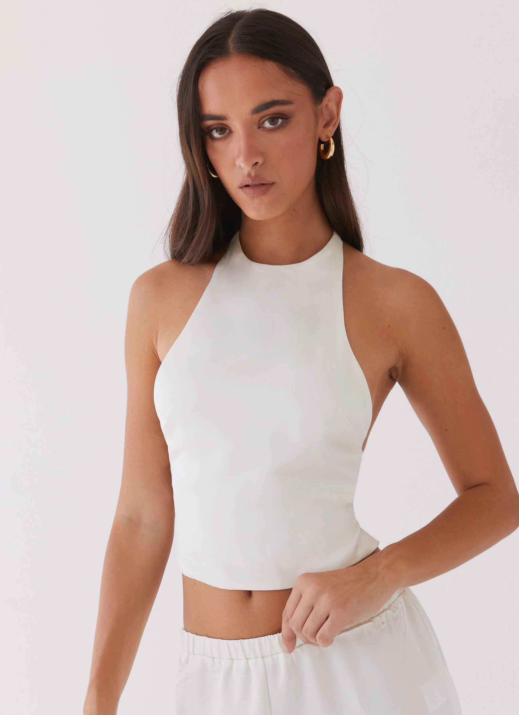 Bree Satin Halterneck Top - Pearl Product Image