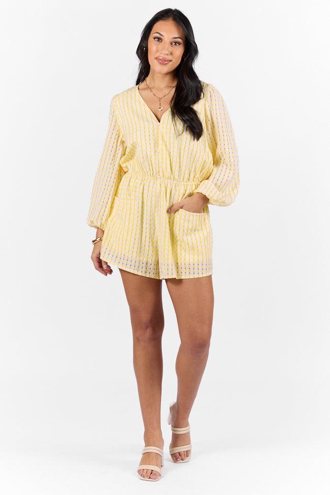 Set On You Yellow Gingham Long Sleeve Romper SALE Product Image