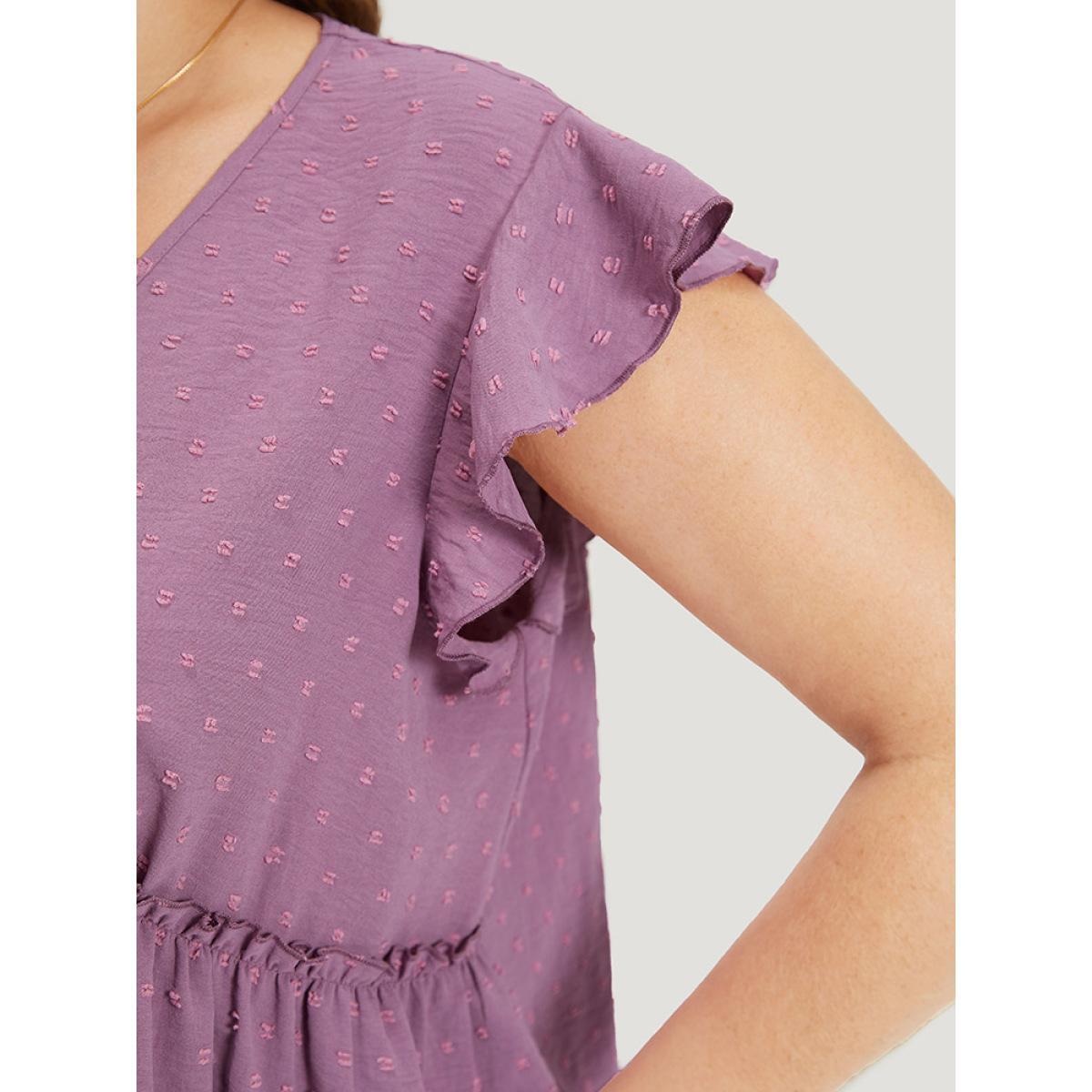Plus Size Polka Dot V Neck Ruffles Tassel Trim Tank Top Women Mauve Elegant Texture V-neck Dailywear Tank Tops Camis BloomChic 22-24/3X Product Image