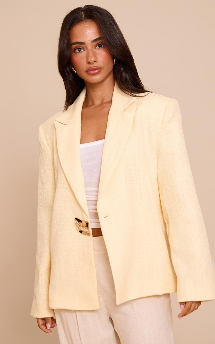 Petite Buttercream Trim Detail Textured Blazer Product Image