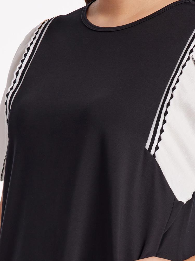 A-Shape Patchwork Puff Sleeve Mini Dress Product Image