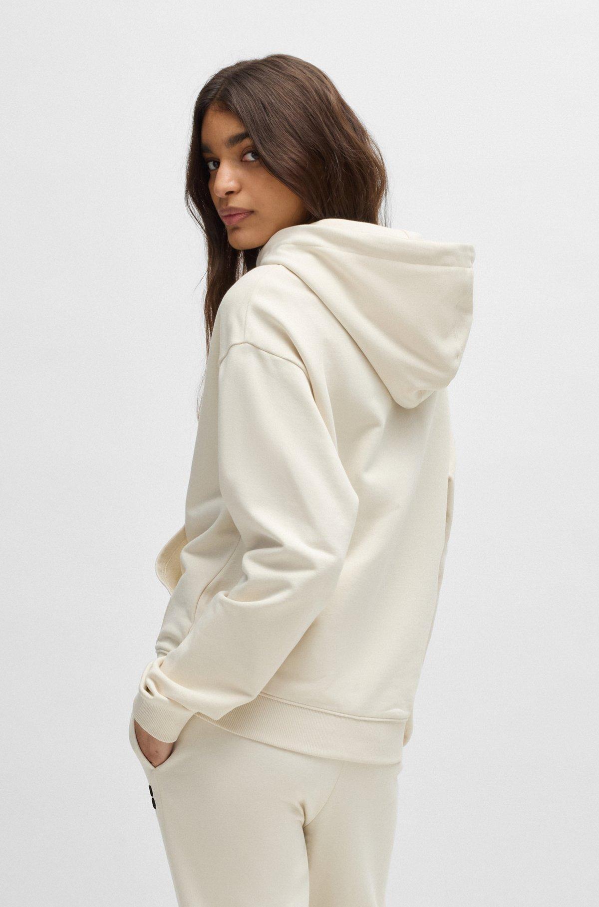 HUGO - Cotton-terry zip-up hoodie with embroidered stacked logo - White Product Image