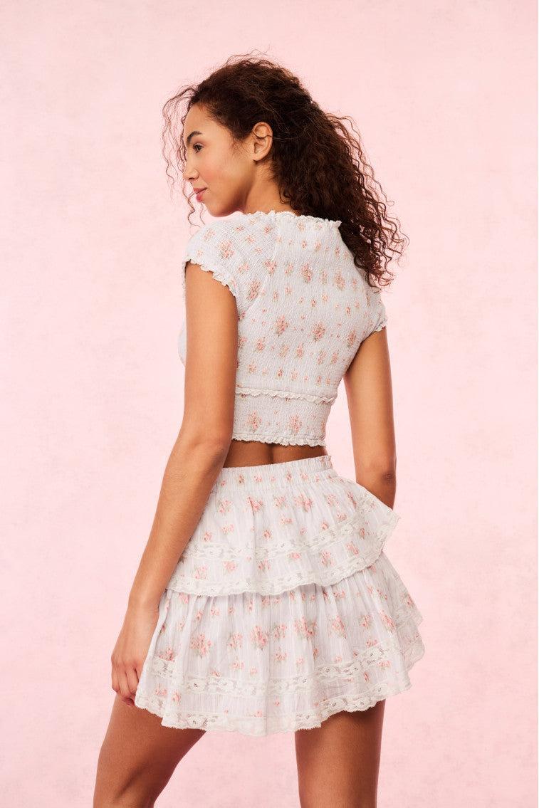 Ruffle Mini Blue Floral Skirt Product Image