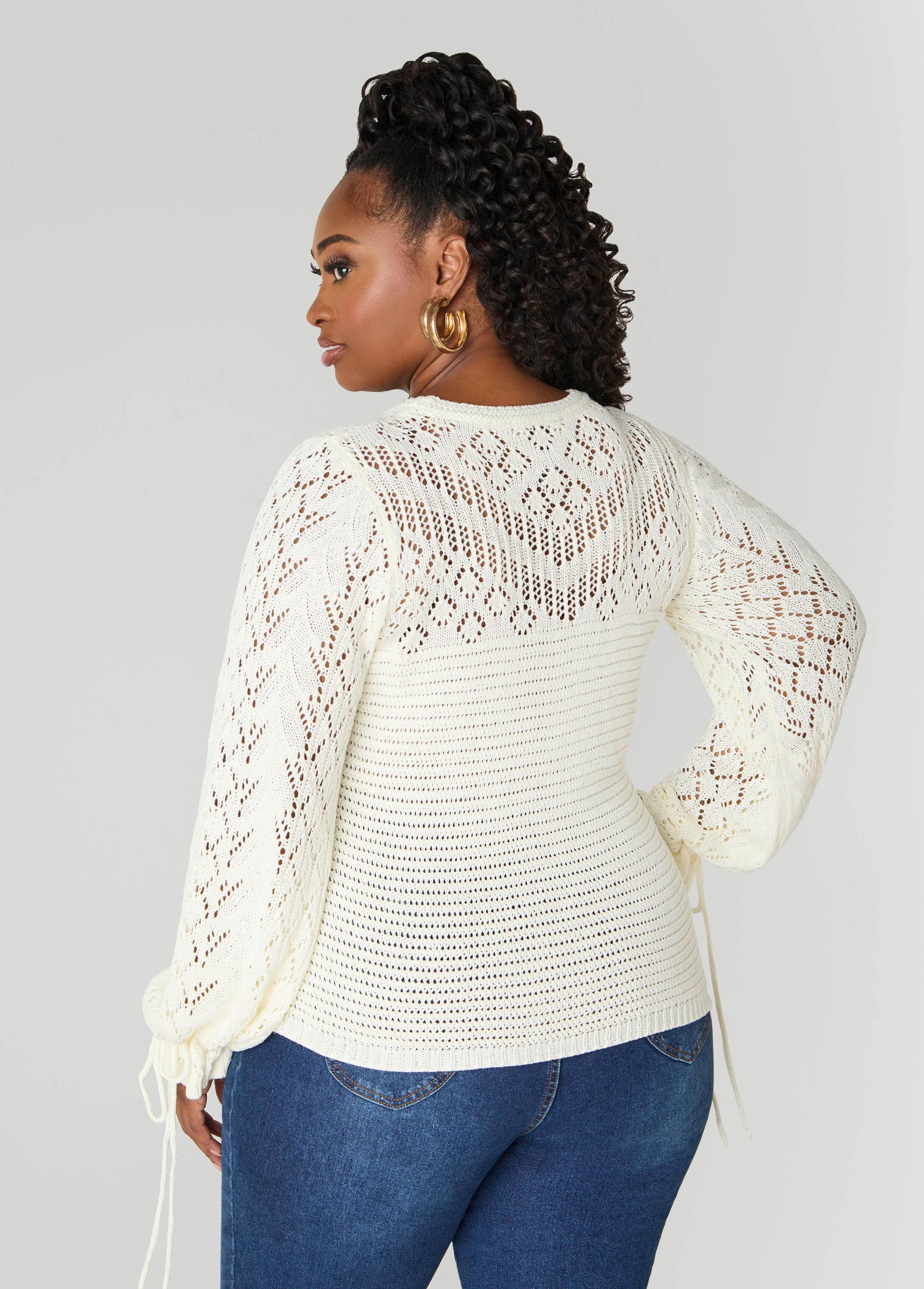 Drawstring Crochet Sweater Product Image