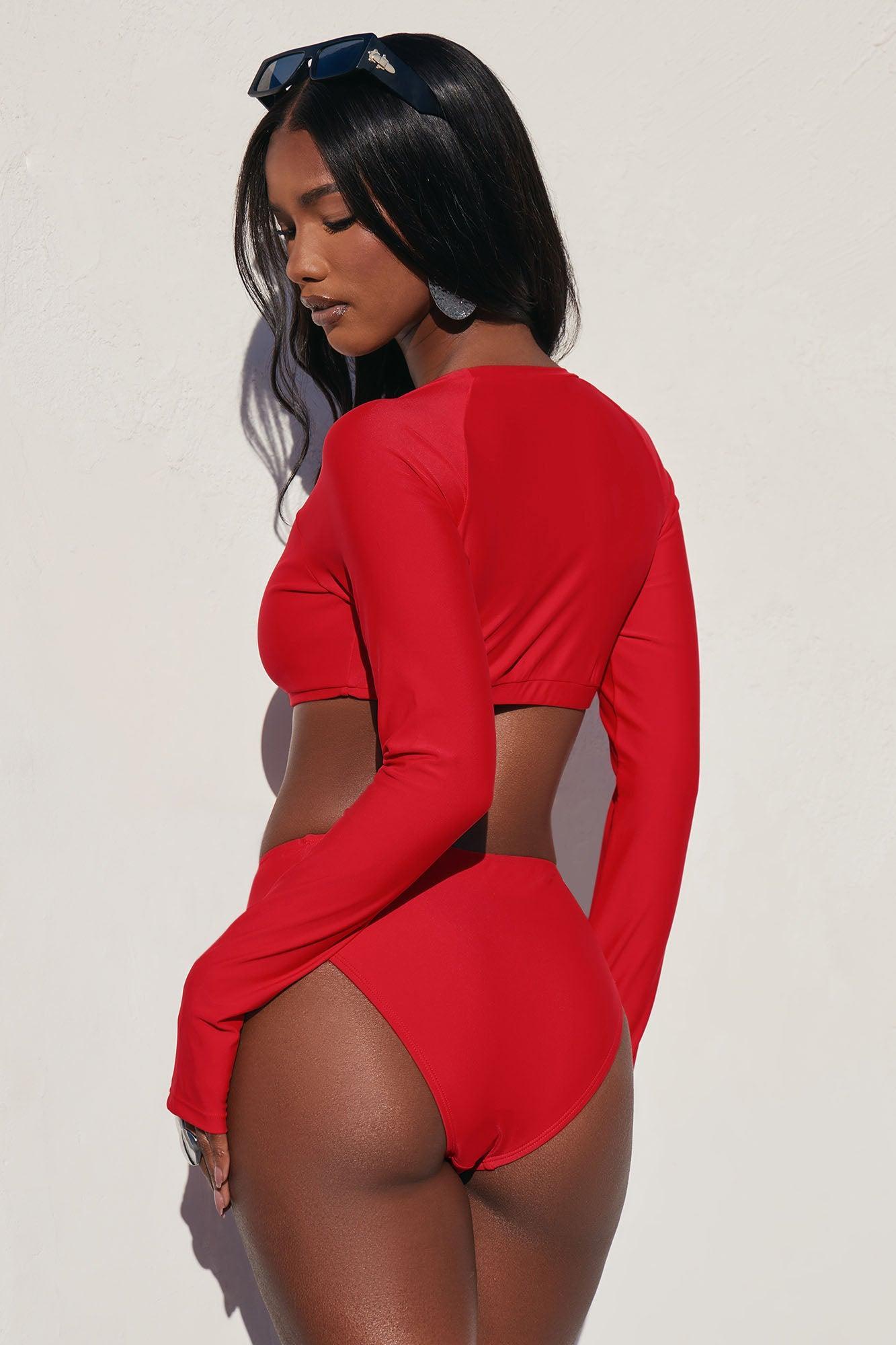 Sonya Long Sleeve 2 Piece Bikini - Red Product Image