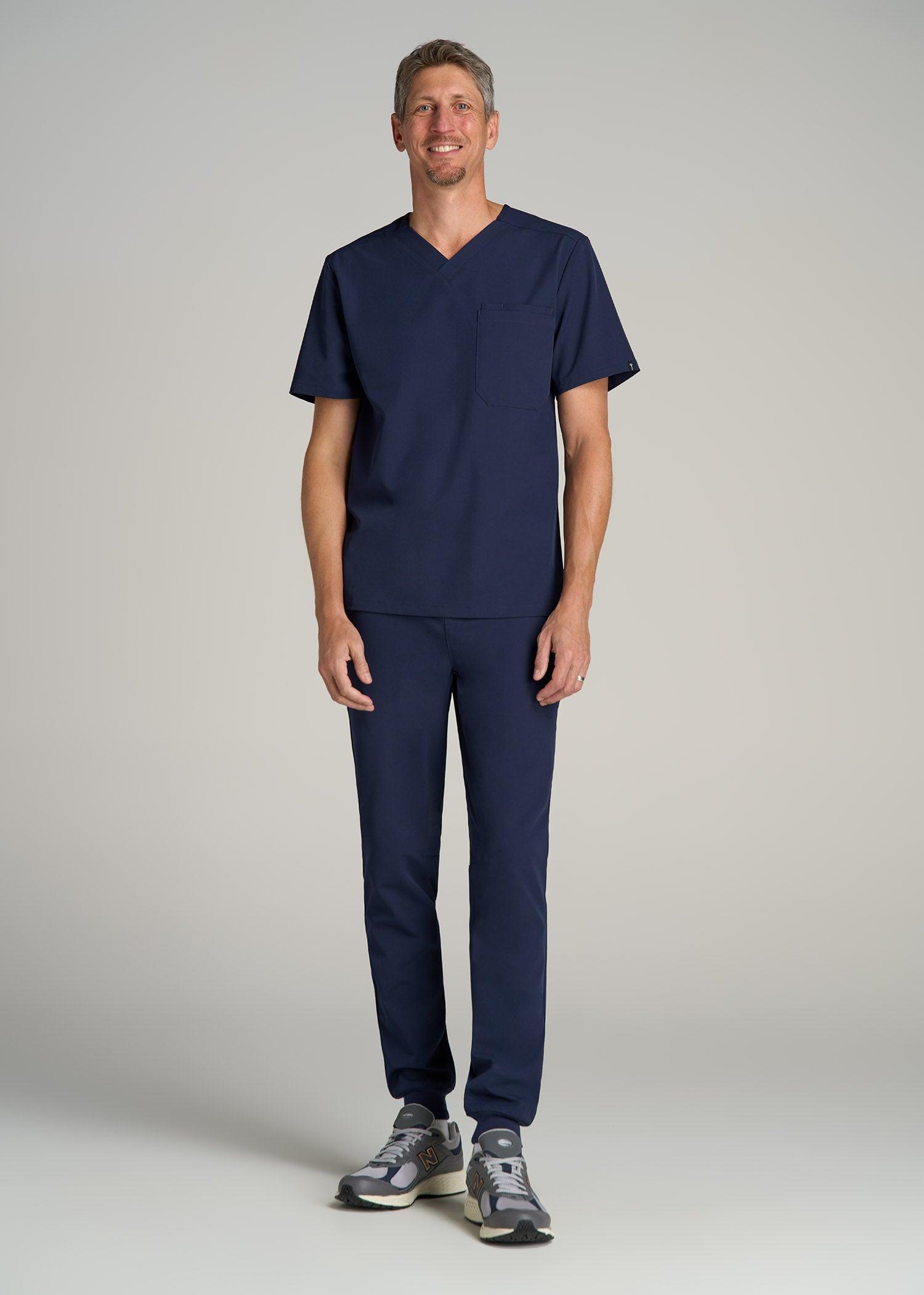 Short-Sleeve V-Neck Scrub Top for Tall Men in Patriot Blue Product Image