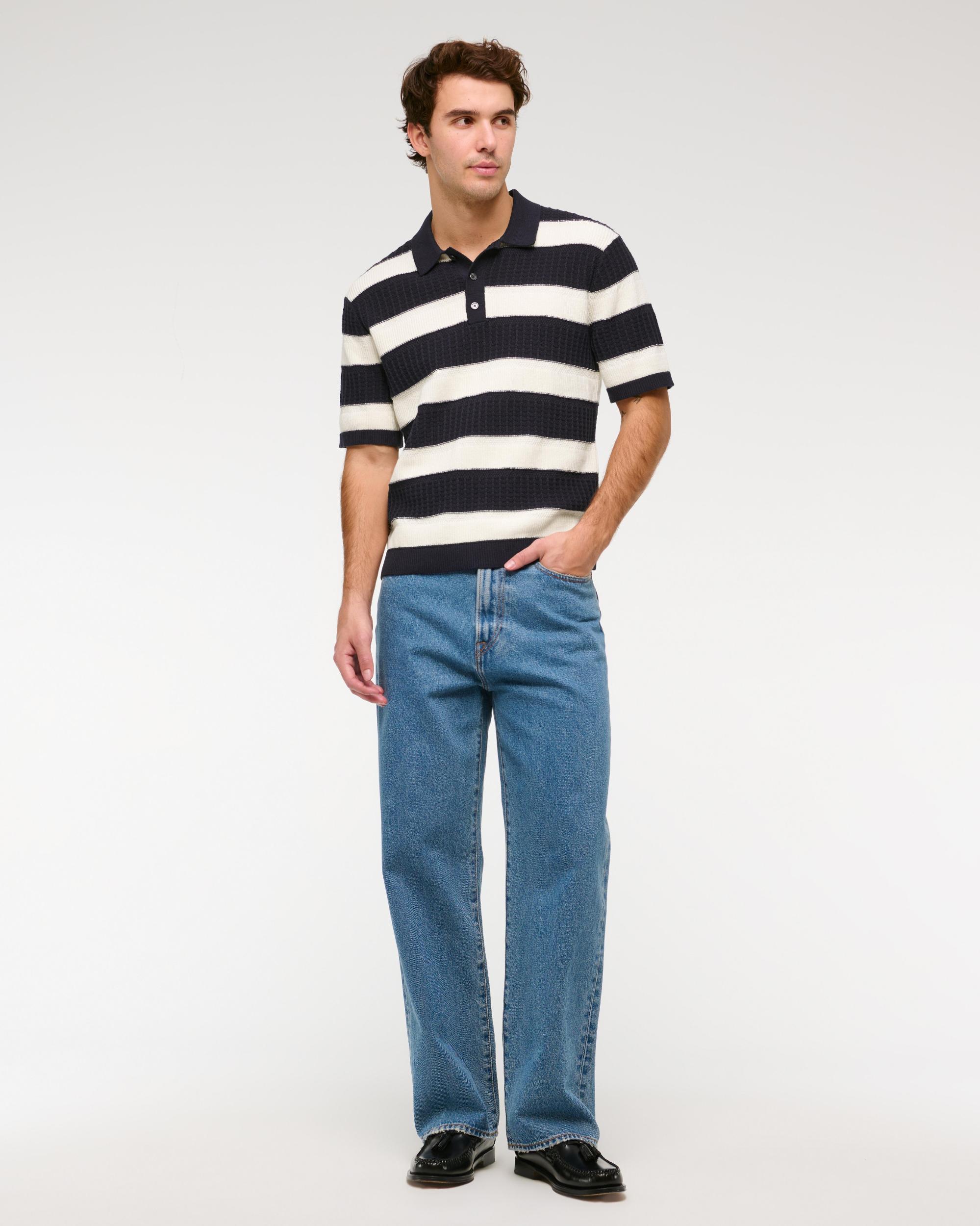 Striped 3-Button Sweater Polo Product Image