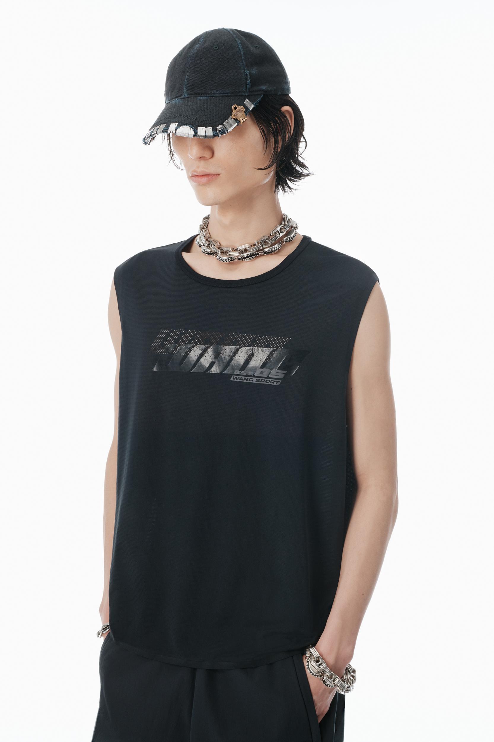 Black Laser-cut Logo Muscle Shirt Product Image