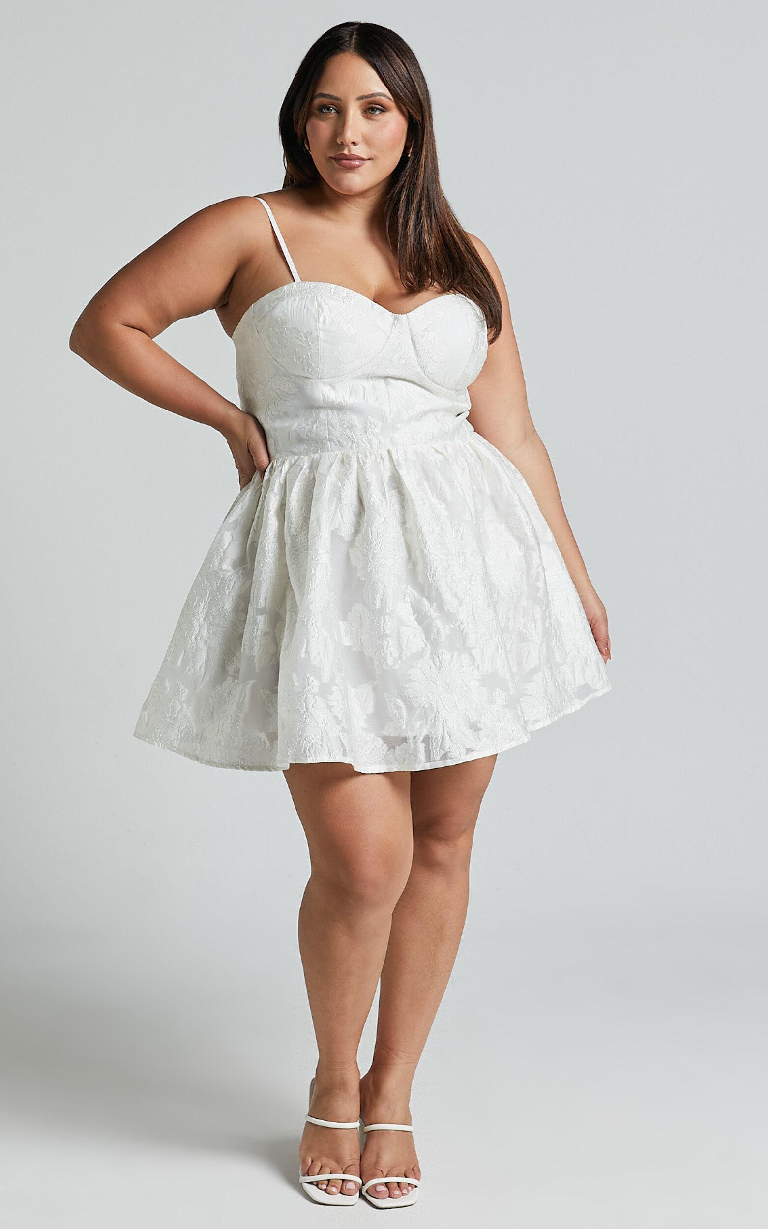 Brailey Mini Dress - Sweetheart Bustier Dress in White Jacquard Product Image