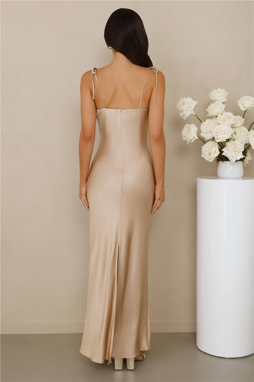 The Penelope Cowl Satin Maxi Dress Champagne Product Image