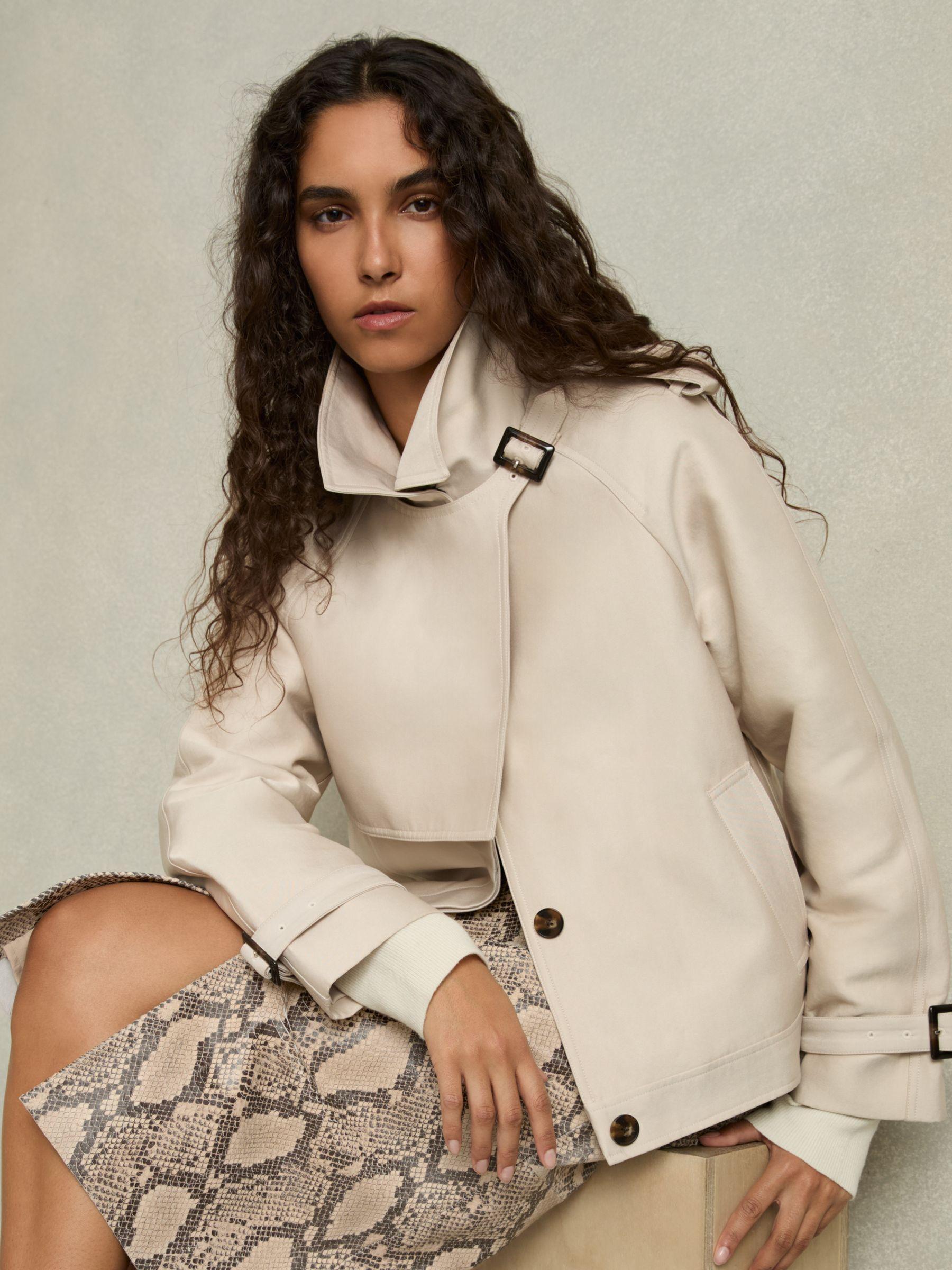 Leather Snakeskin-Effect Pencil Skirt in Neutral Product Image