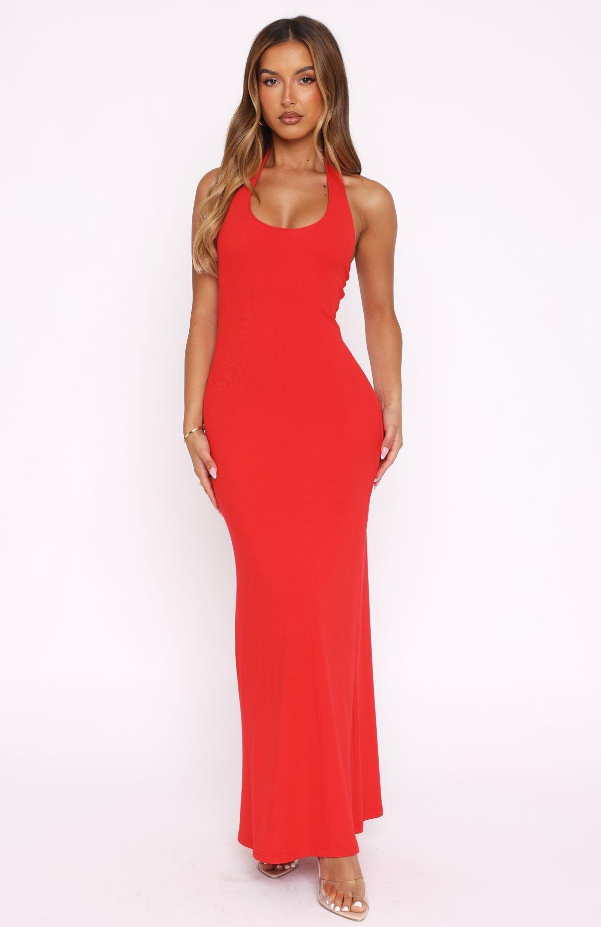 Took A Chance Halter Maxi Dress Red Product Image