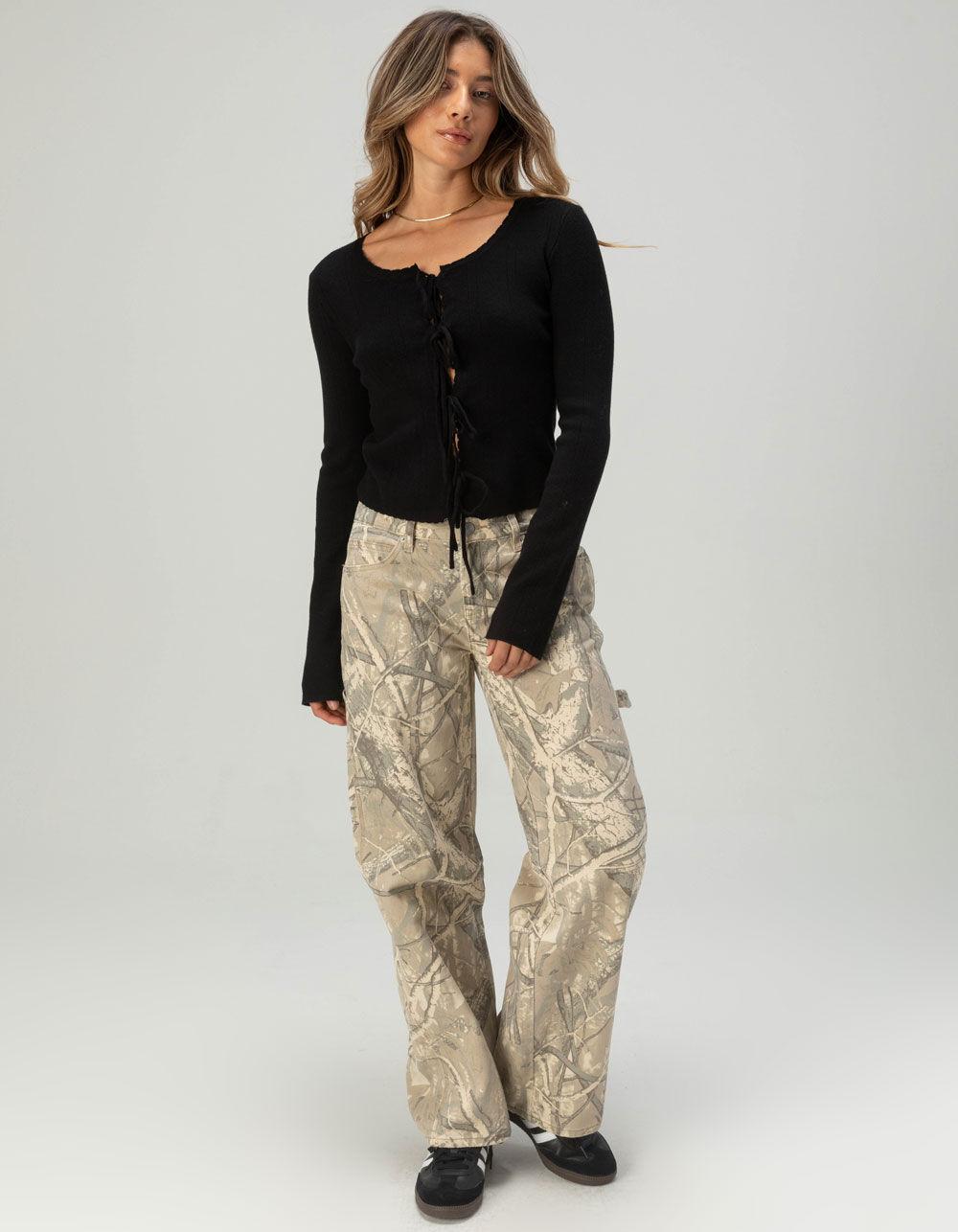 FULL TILT 3 Tie Front Womens Pointelle Cardigan - BLACK Product Image