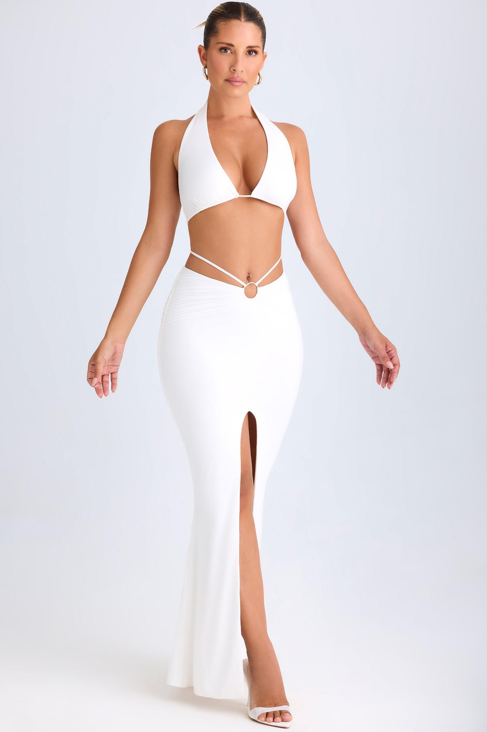 Hardware-Detail Mid-Rise Maxi Skirt in White Product Image