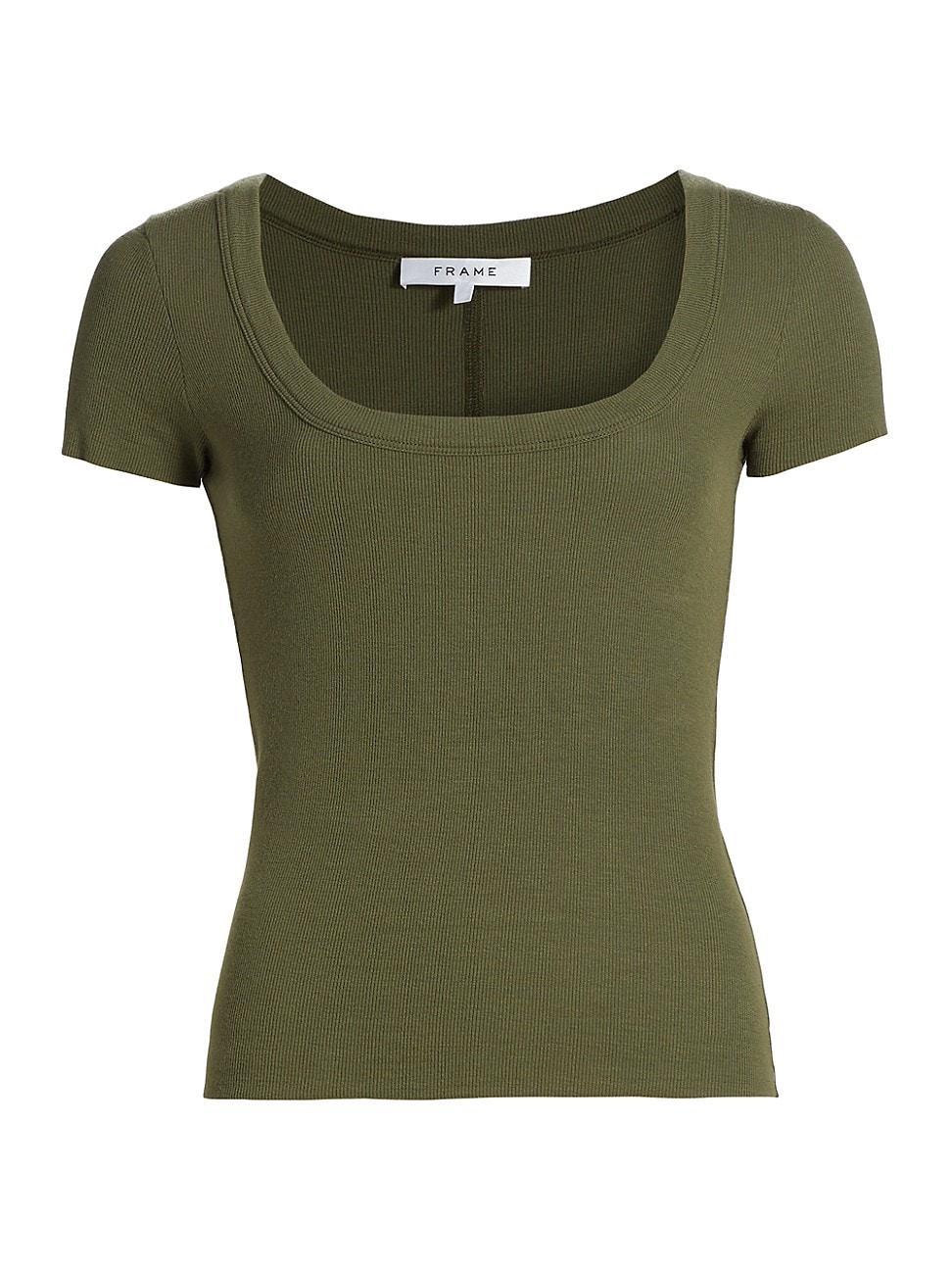FRAME Scoop Neck Rib Baby Tee in Black at Nordstrom, Size X-Small Product Image