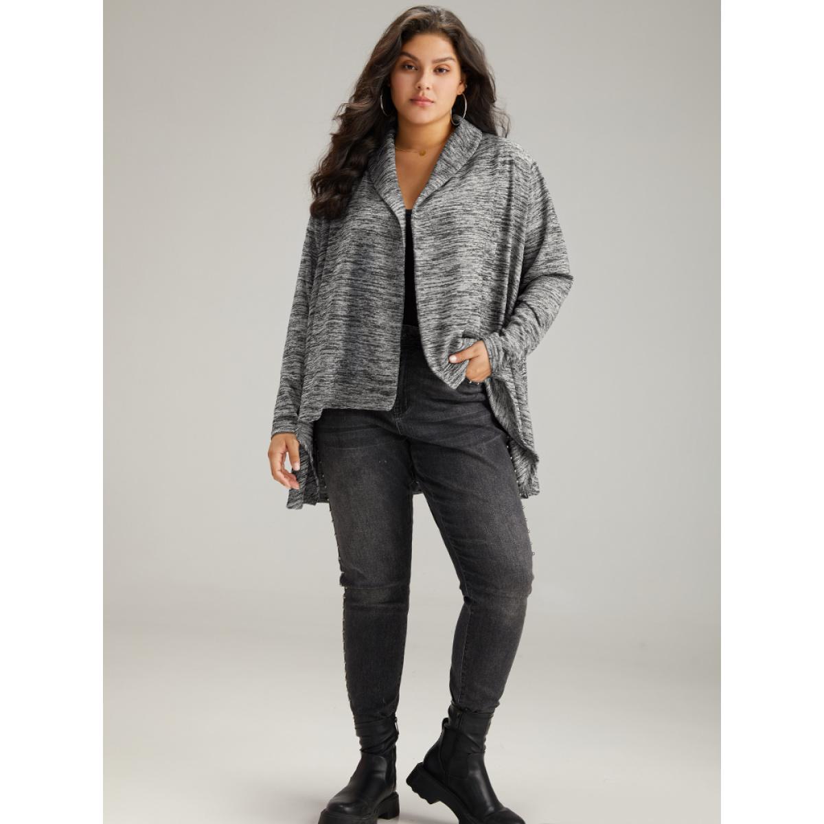 Plus Size Supersoft Essentials Solid Heather Asymmetrical Hem Kimono Women Gray Casual Texture Dailywear Kimonos BloomChic 10/M Product Image