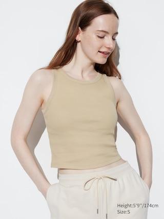 Womens Ribbed Cropped Bra Top Beige Large UNIQLO US Product Image