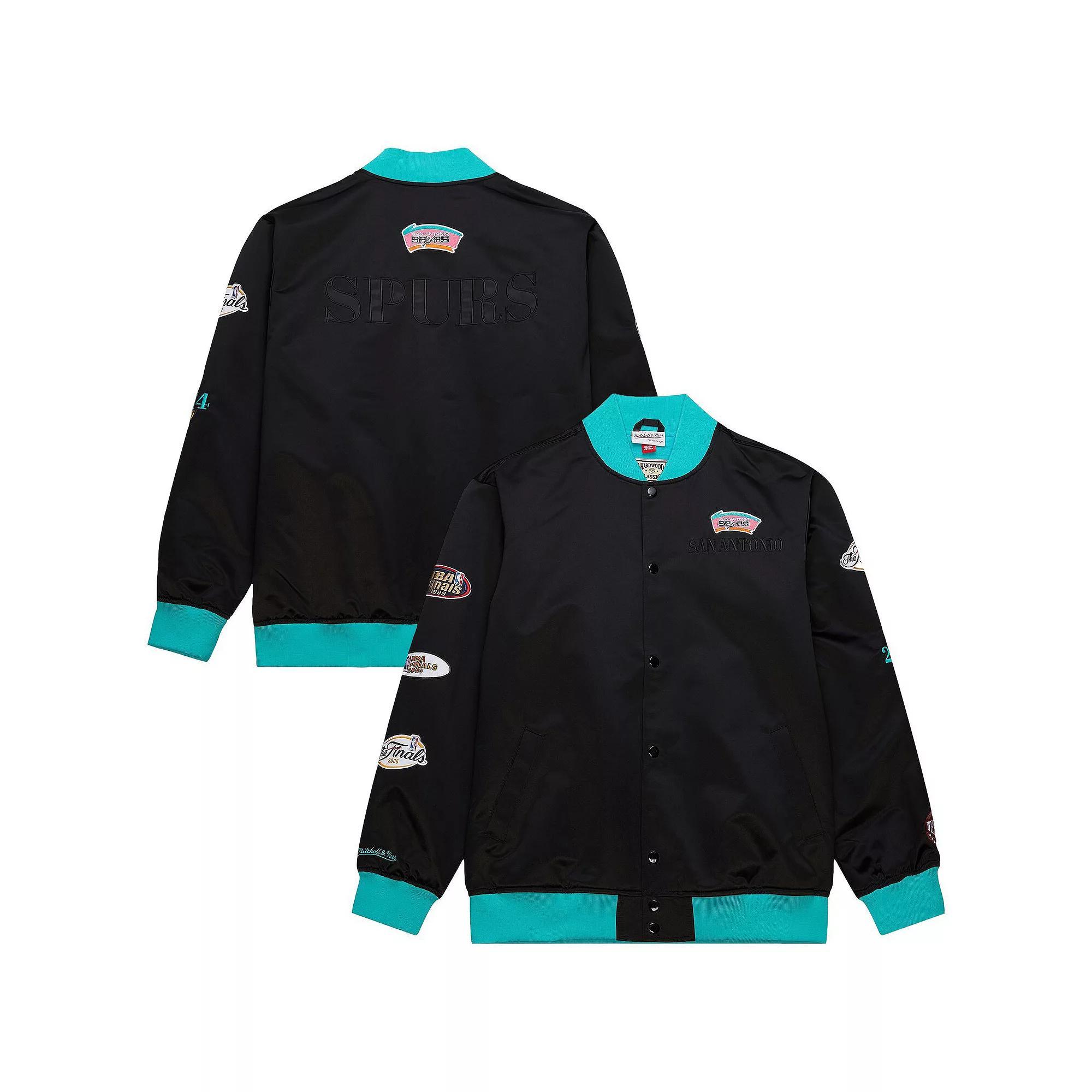 Men's Mitchell & Ness Black San Antonio Spurs Hardwood Classics Team OG 3.0 Lightweight Satin Full-Snap Jacket, Size: Medium Product Image