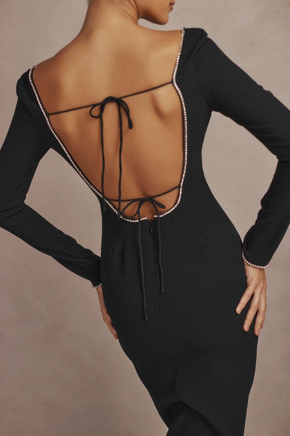 Rosa  black crystal embellished maxi dress - sale Product Image