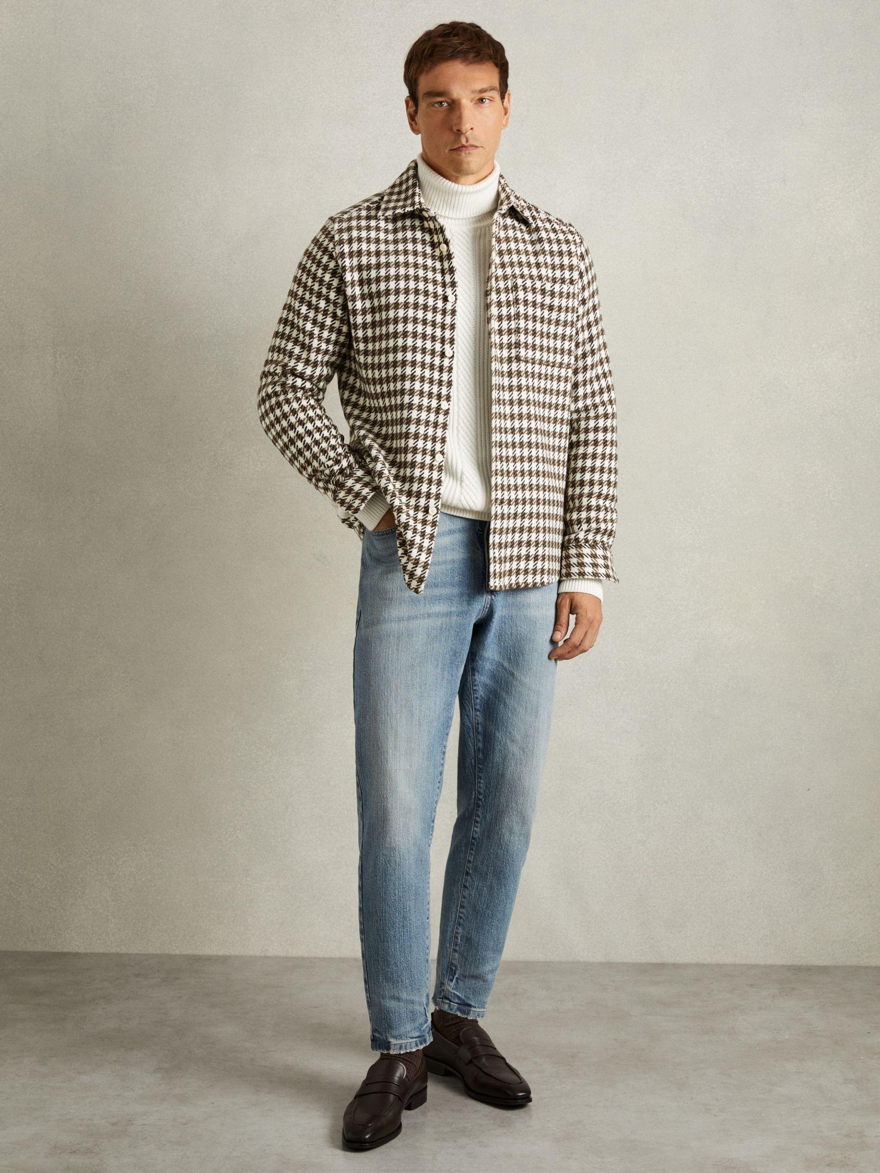 Dogtooth Overshirt with Wool in White/Brown Product Image