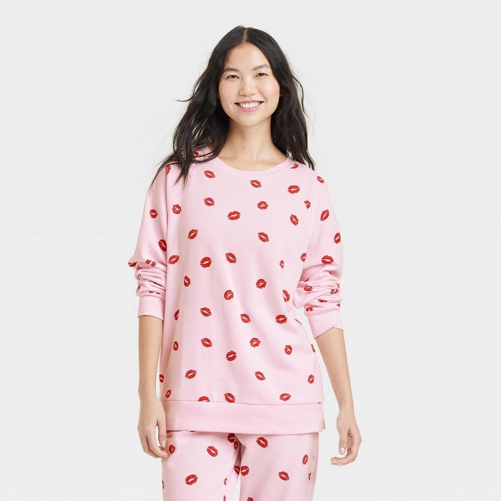 Women's Fleece Sweatshirt - Colsie™ Pink/Kisses S Product Image