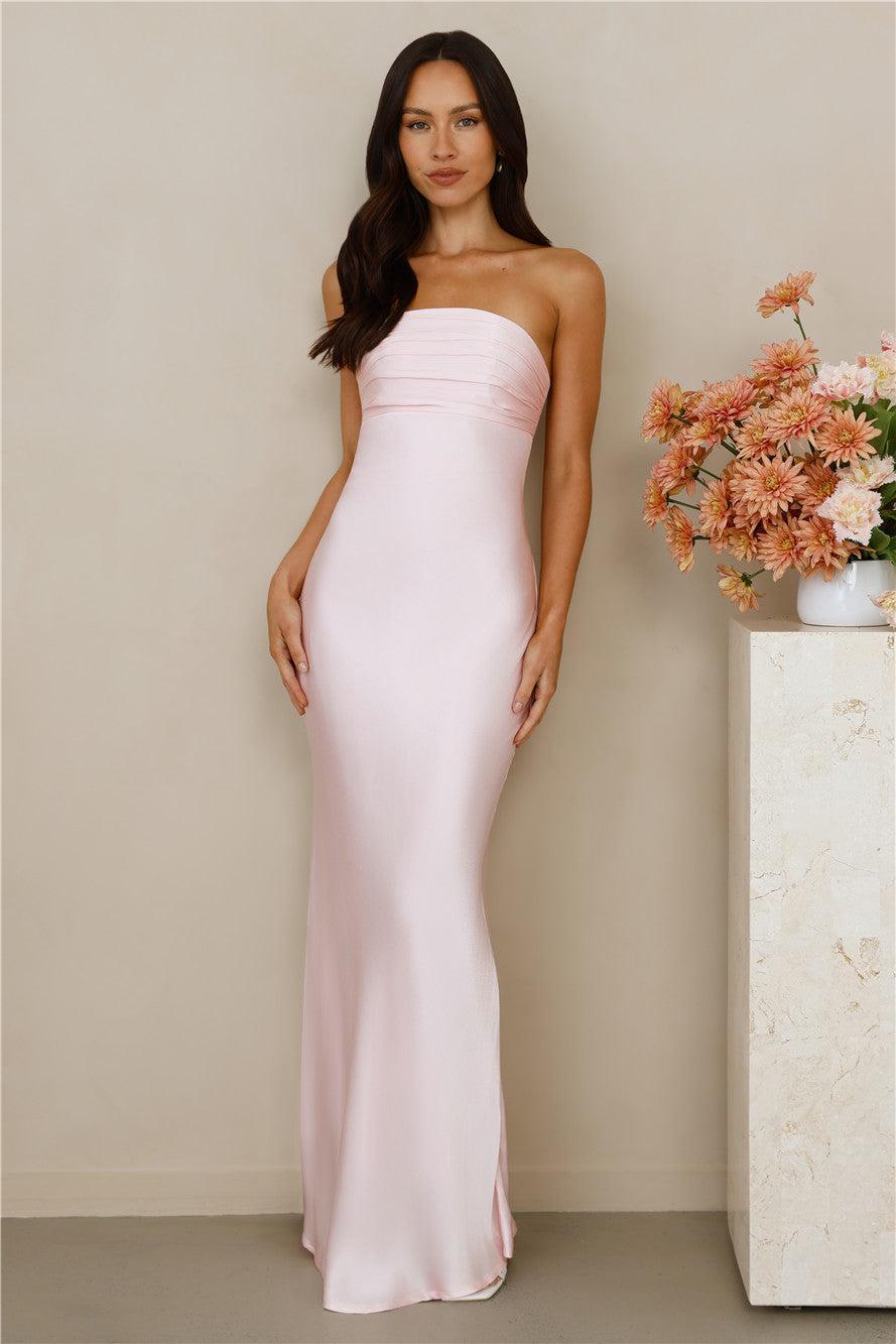 The Seraphina Strapless Satin Maxi Dress Pink Product Image