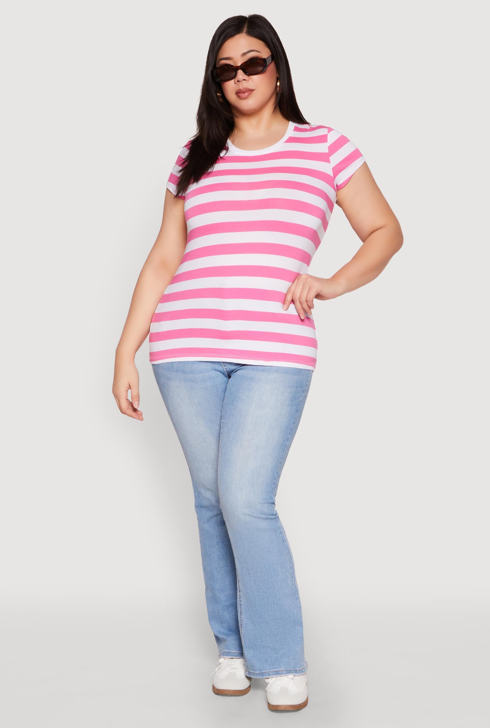 Womens Plus Size Striped Crew Neck Tee Product Image