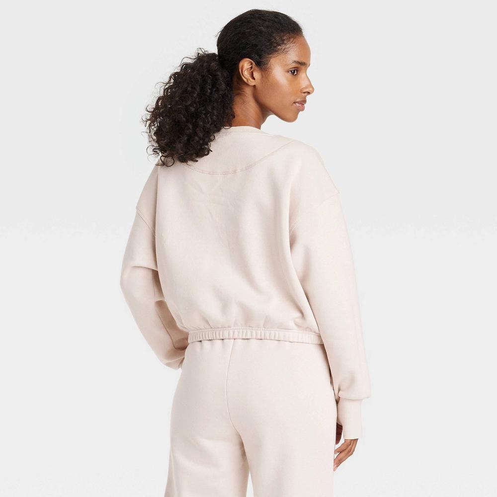 Womens Fleece Cropped Crewneck Pullover Sweatshirt - JoyLab Cream XXL Product Image