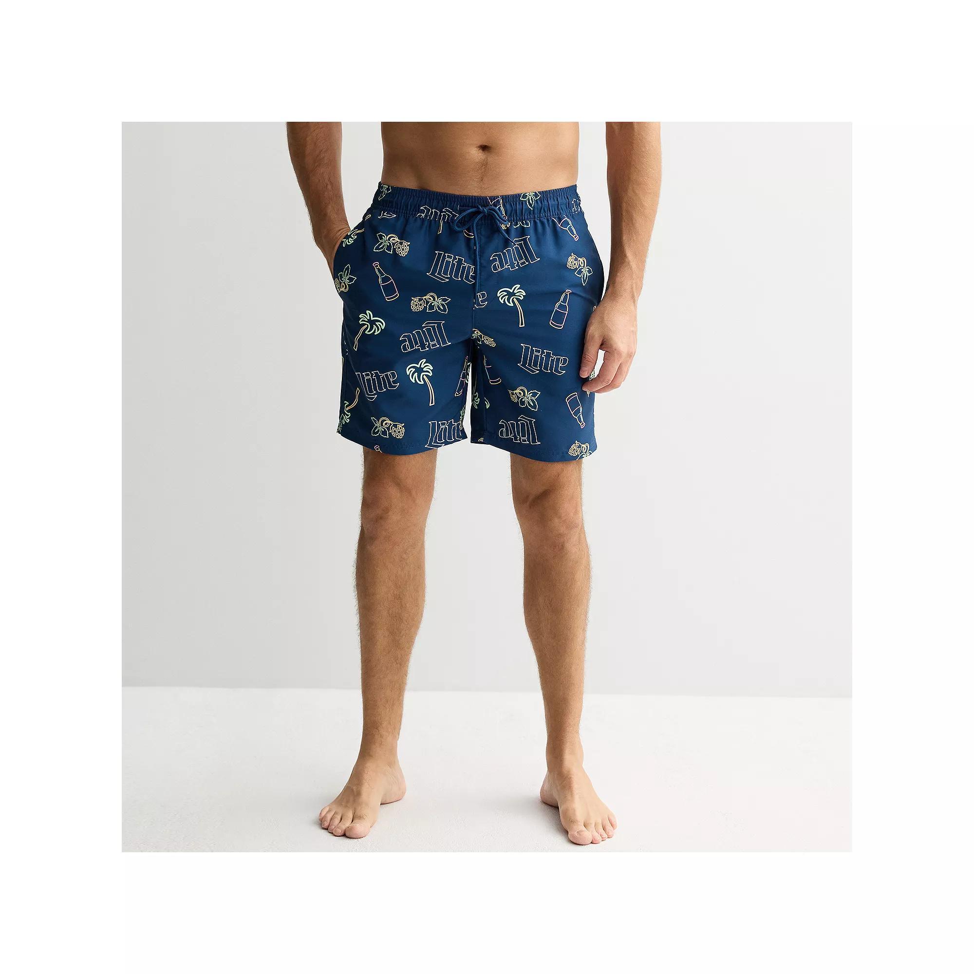 Men's Miller Lite 7" Swim Trunks, Size: Medium, Navy Blue Product Image