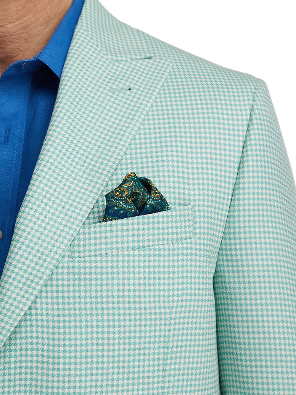 Wool Houndstooth Single Breasted Peak Lapel Sport Coat - Aqua Product Image
