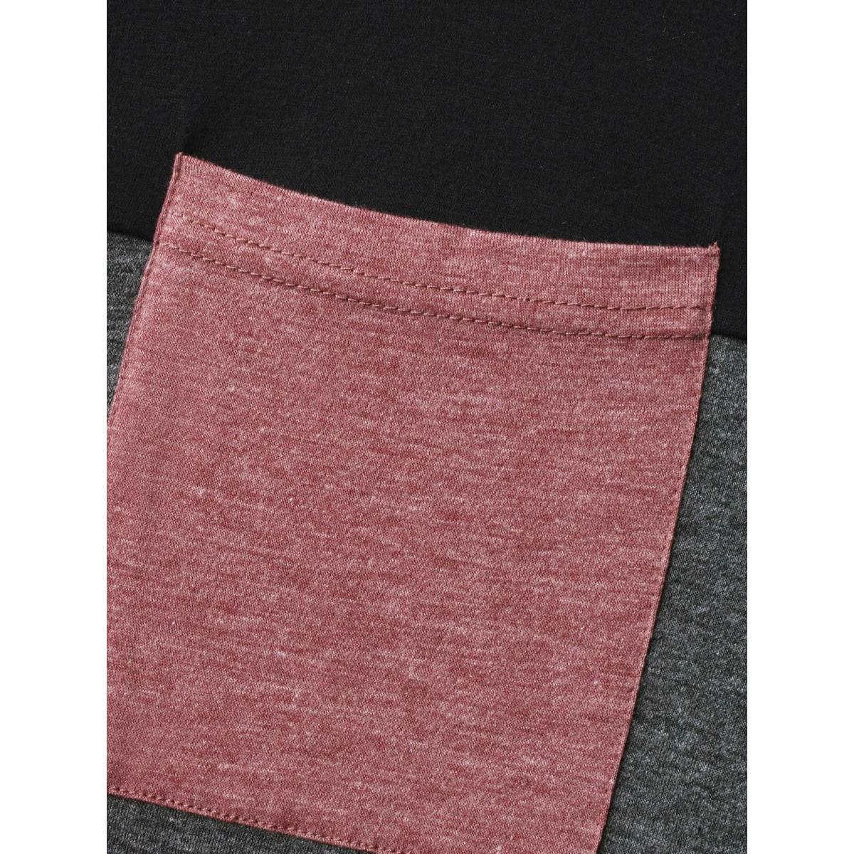 Plus Size Color Block Chest Pocket Round Neck T-Shirt Multicolor Women Casual Contrast Boat Neck Loose Everyday T-shirts BloomChic 28/5X Product Image