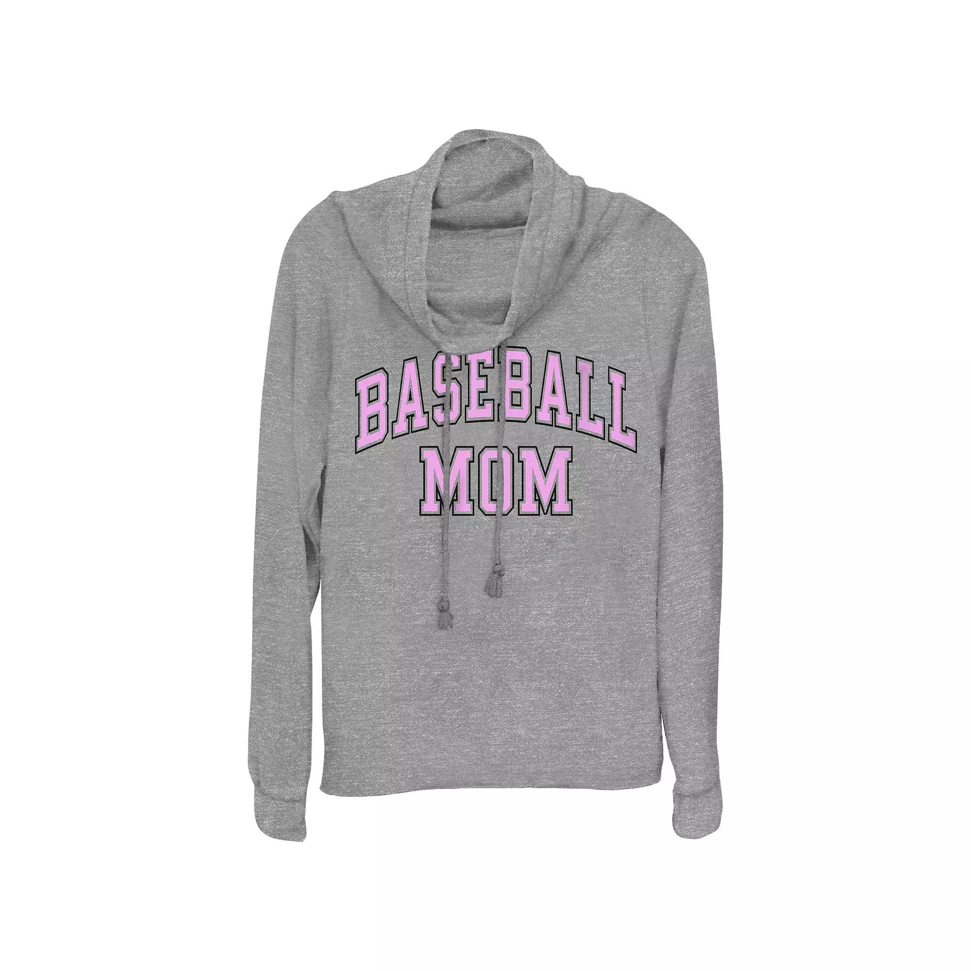 Women's Baseball Mom Cowlneck Graphic Lightweight Long Sleeve, Size: Medium, Gray Grey Product Image