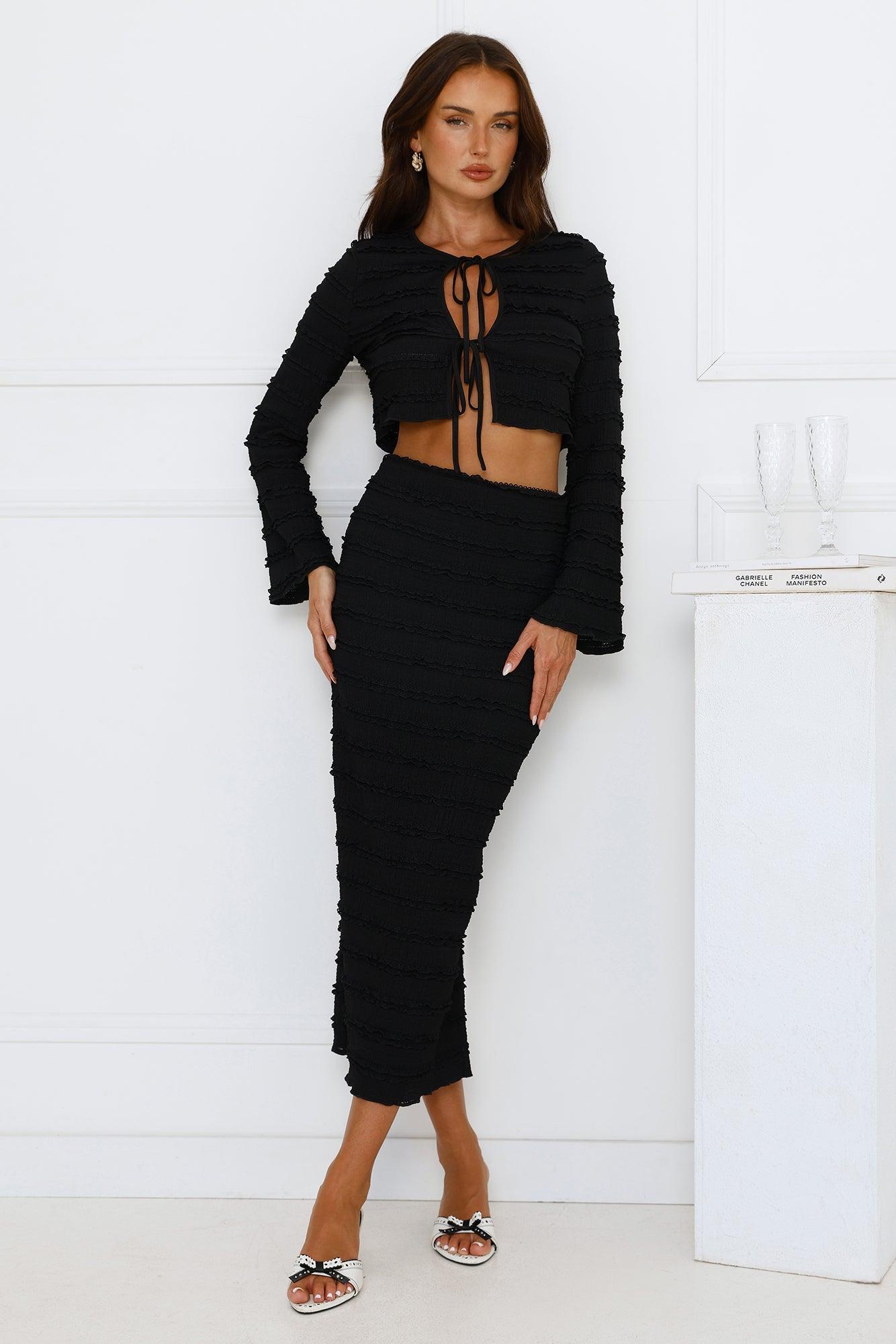 Whimsical Whirls Long Sleeve Top Black Product Image