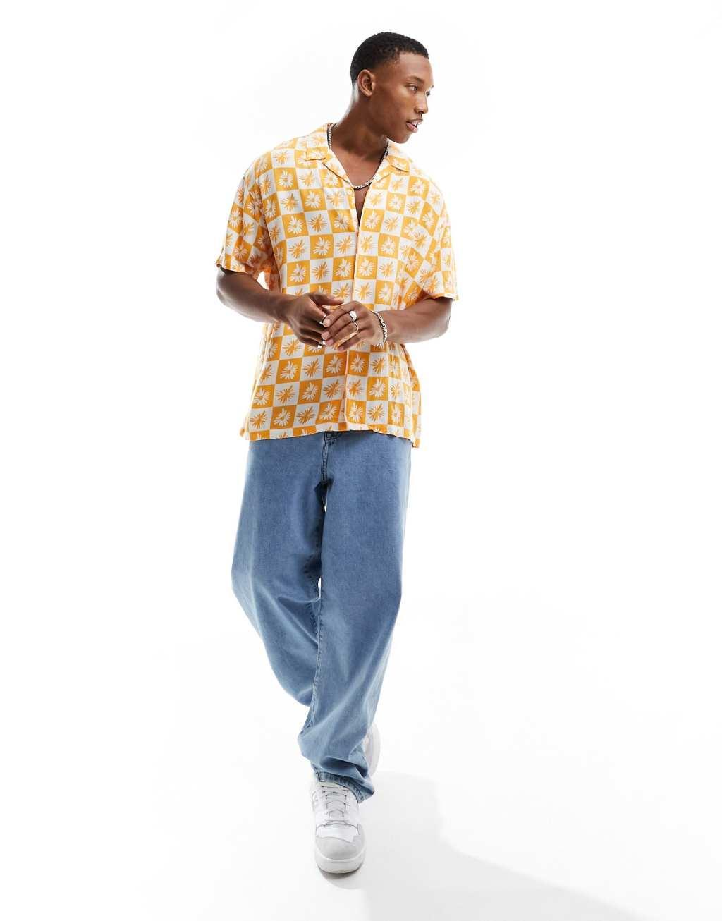 Jack & Jones Originals revere collar shirt with tile print Product Image