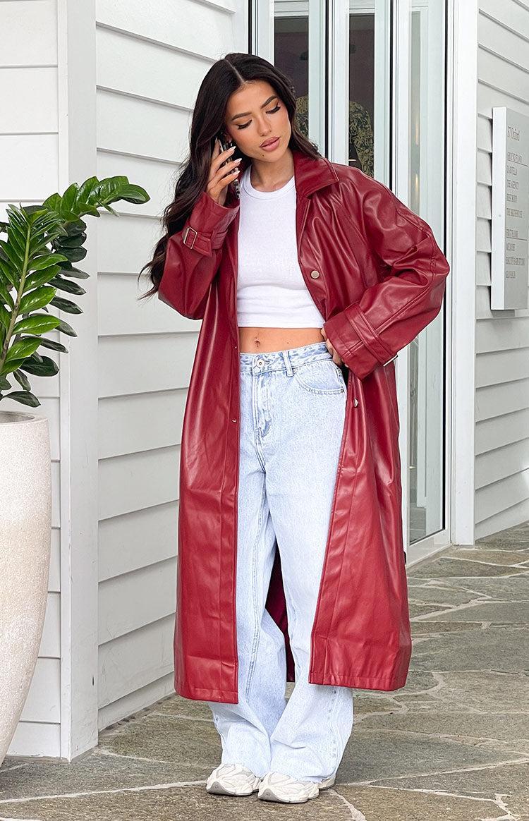 Finn Red PU Trench Coat Girls Product Image