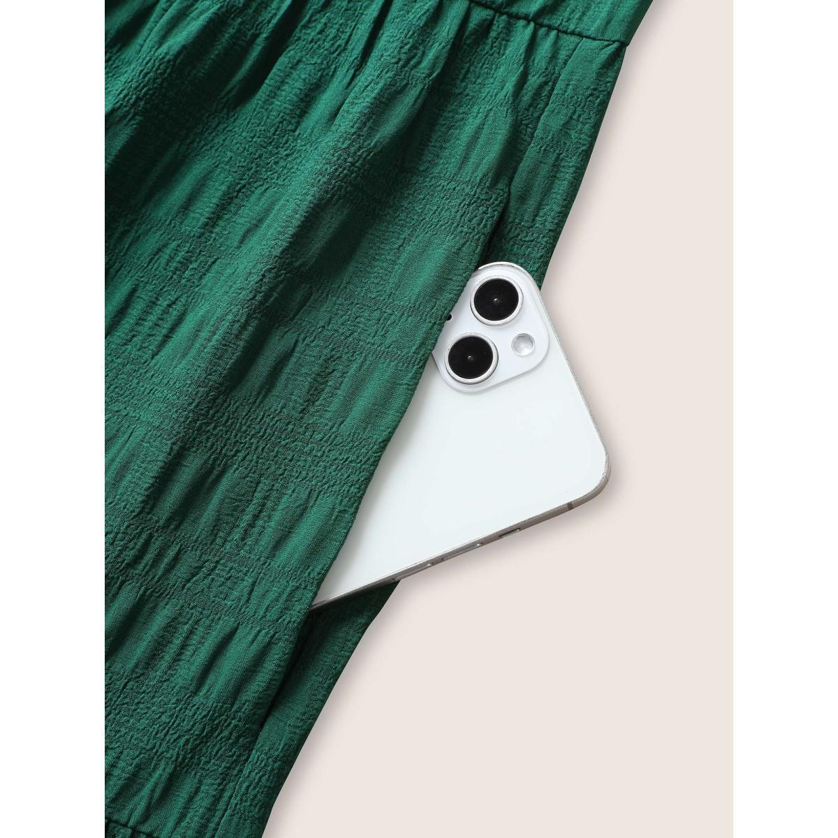 Plus Size Plain Textured A-line Frill Trim Dress Emerald Women Resort Texture Mock Neck Sleeveless Curvy BloomChic 22-24/3X Product Image