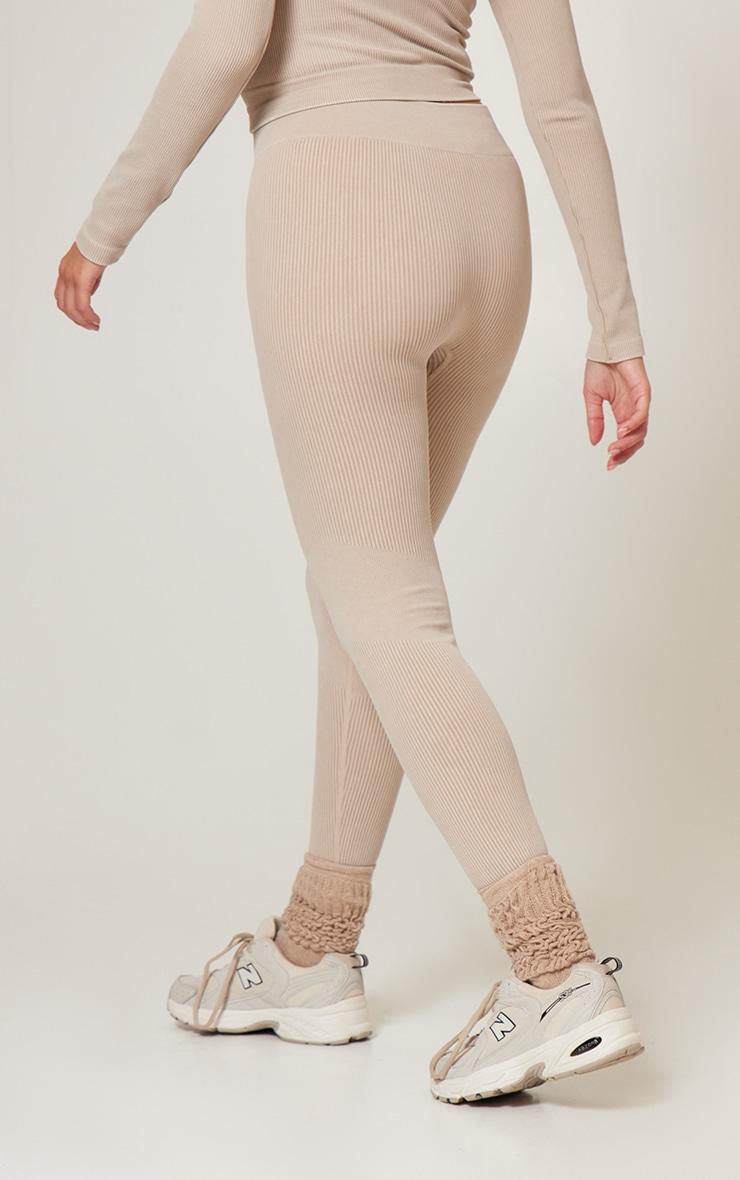 Oatmeal Acid Wash Seamless Rib High Waist Gym Leggings Product Image