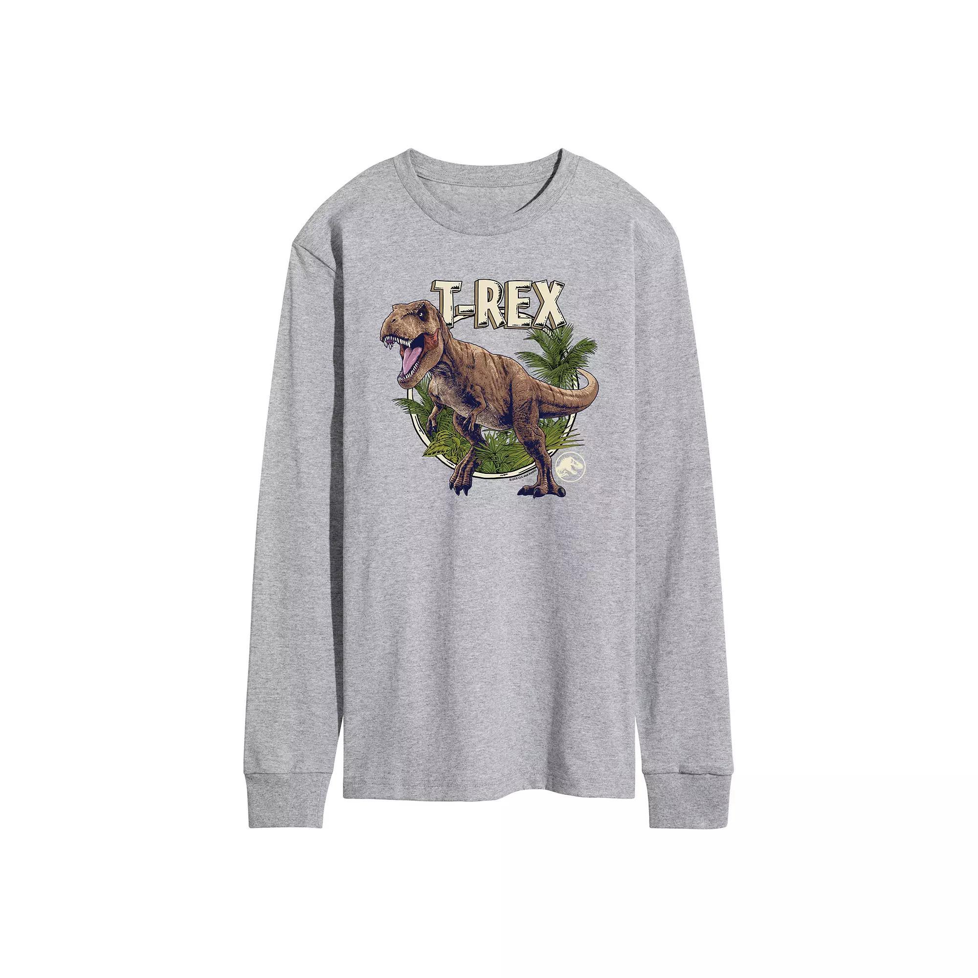 Mens Jurassic World Tyrannosaurus Rex Long Sleeve Graphic Tee Grey Gray Product Image