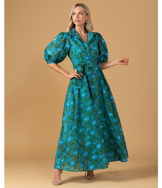Abbey Glass Charlotte Floral Print Short Sleeve V-Neck Fit and Flare Dress Product Image
