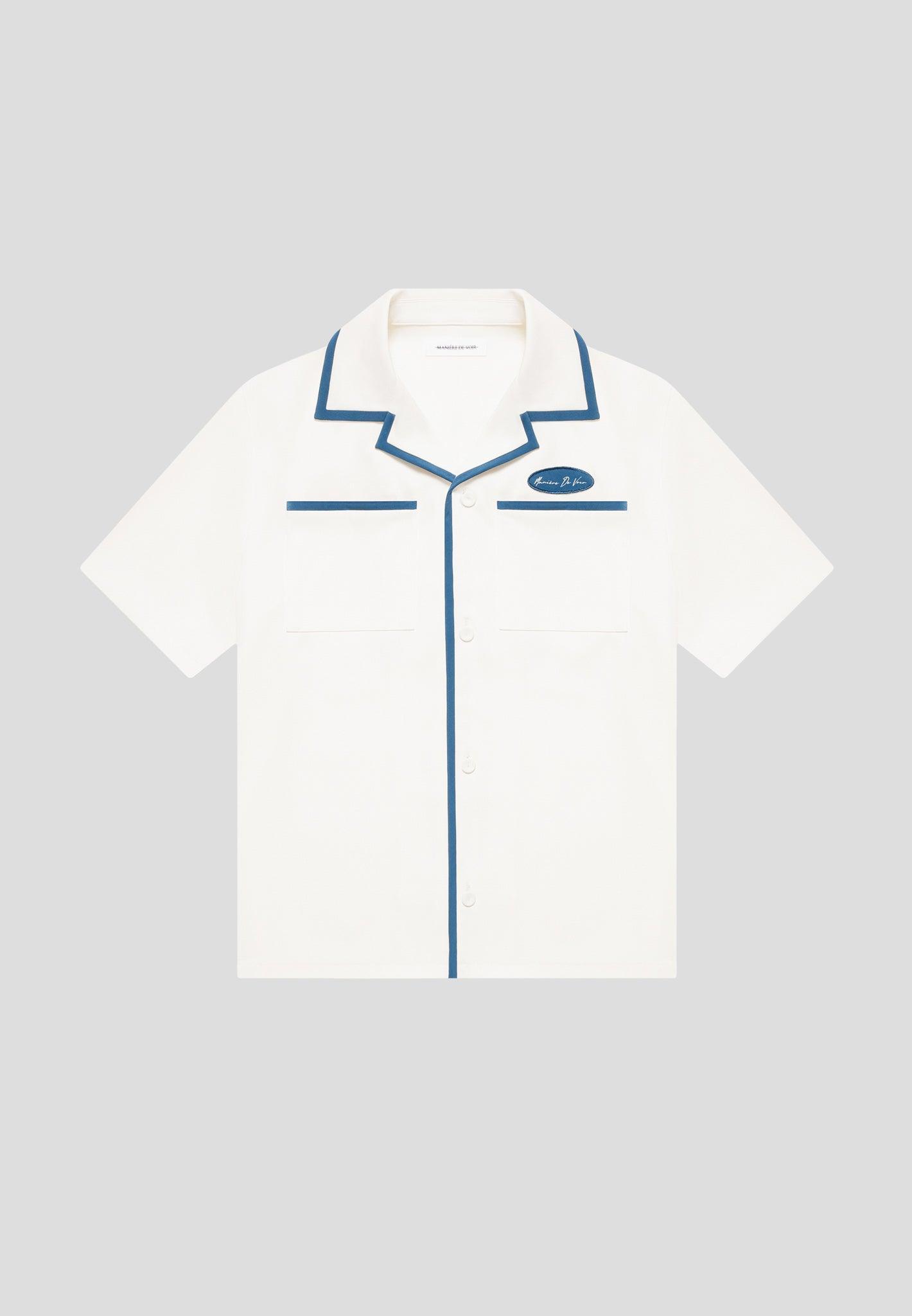 Velvet Eiffel Bowling Shirt - Cream/Blue Male Product Image