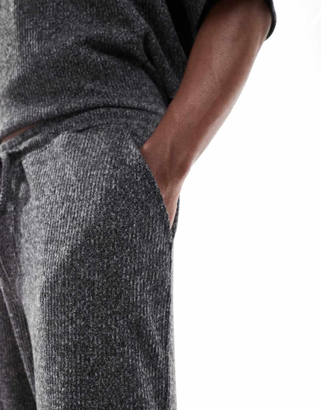 ASOS DESIGN heavyweight premium baggy pants with brushed rib in charcoal - part of a set Product Image
