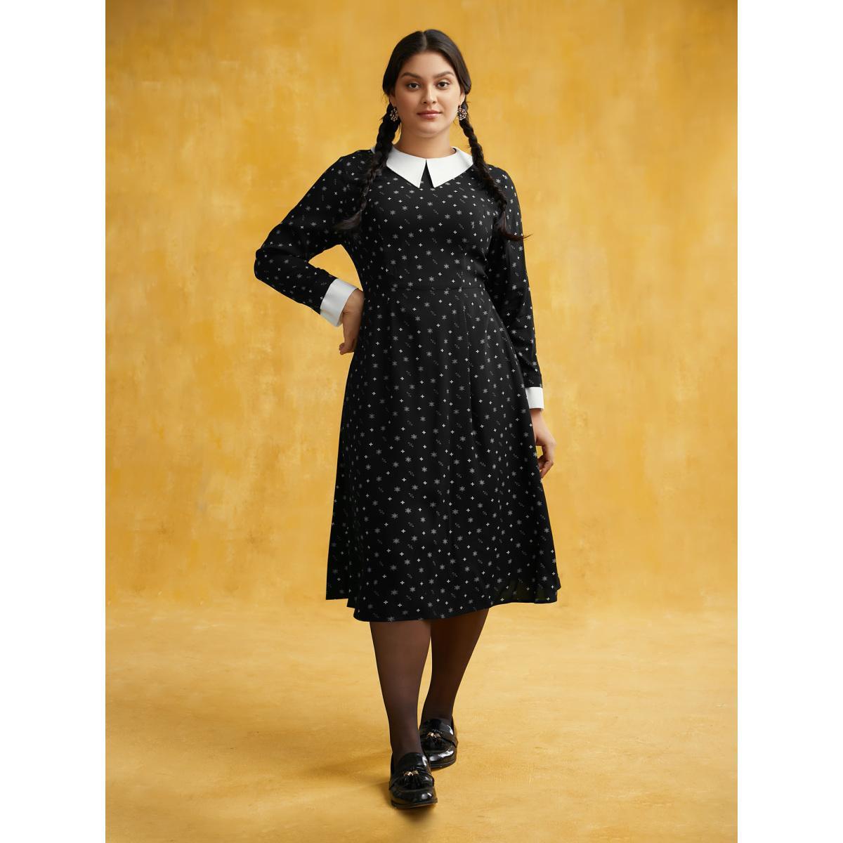 Plus Size Dark Whispers A-line Midi Dress Black Women Cocktail Contrast Party Curvy Bloomchic 26/4X Product Image