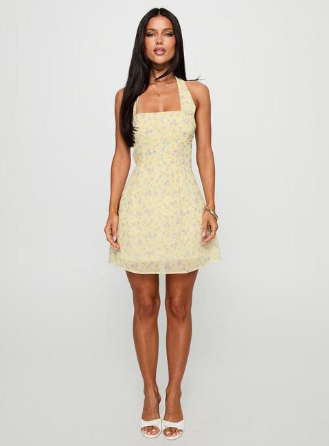 Rosamie Halter Mini Dress Cream / Floral Product Image
