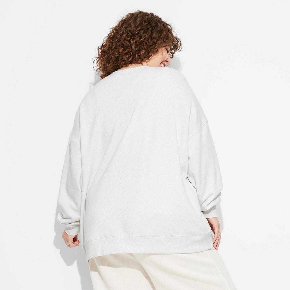 Women's Oversized Pullover Sweatshirt - Wild Fable™ Heather 1X: Heavyweight Crew Neck, Long Sleeve, Fleece Fabric Product Image