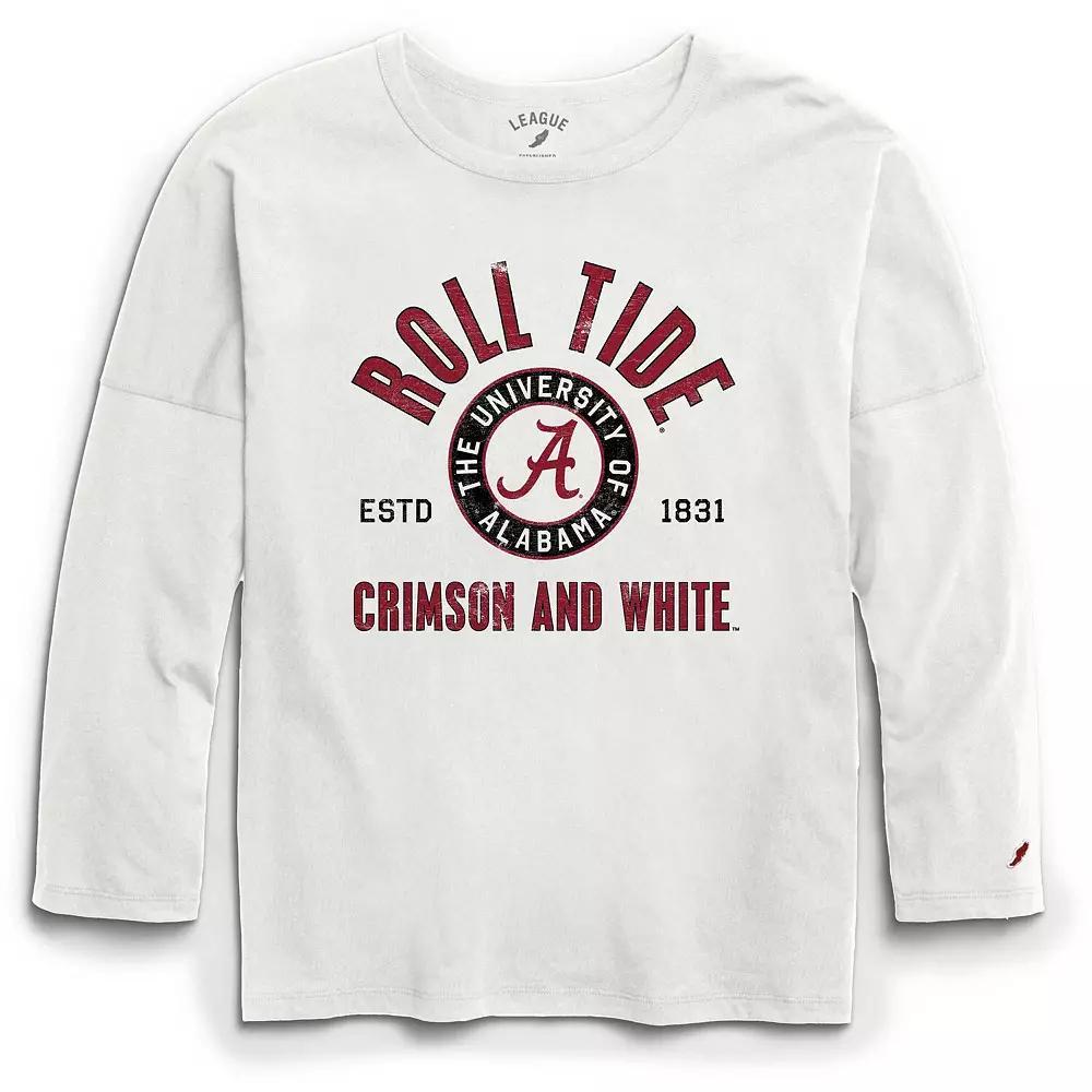 Women's League Collegiate Wear White Alabama Crimson Tide Clothesline Oversized Long Sleeve T-Shirt, Size: Small Product Image