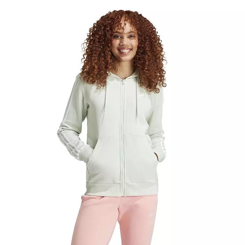 Women's adidas Essentials 3-Stripes Full-Zip Fleece Hoodie, Size: XS, Black White Product Image