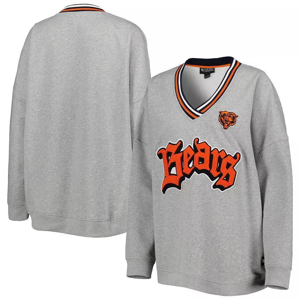Women's The Wild Collective Heather Gray Chicago Bears Vintage V-Neck Pullover Sweatshirt, Size: Medium, Grey Product Image