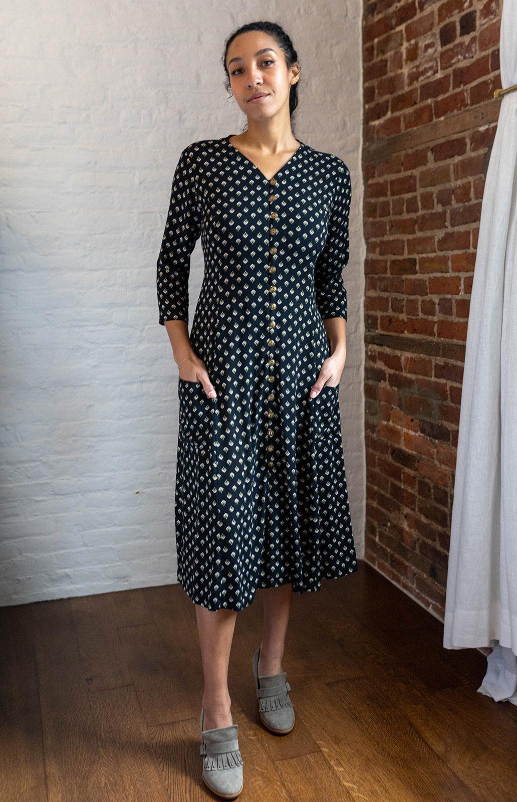 Fiona Dress in Black Floral Crepe Product Image