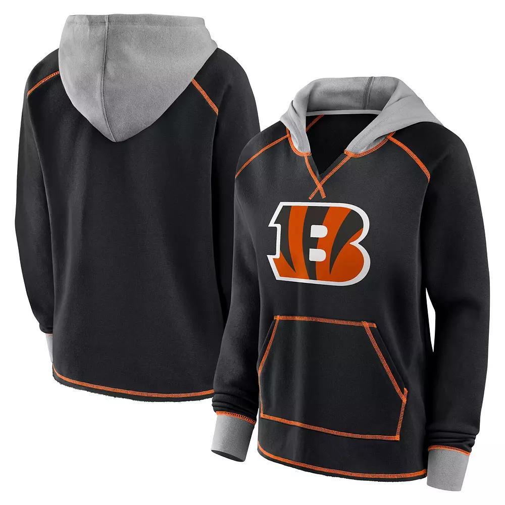 Women's Black Cincinnati Bengals Boom Fleece Pullover V-Neck Hoodie, Size: Small Product Image